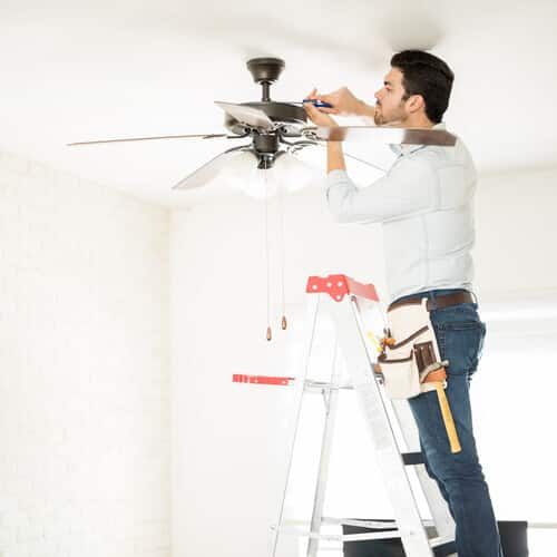 Ceiling fan installation service by Heise's Plumbing electricians in San Francisco