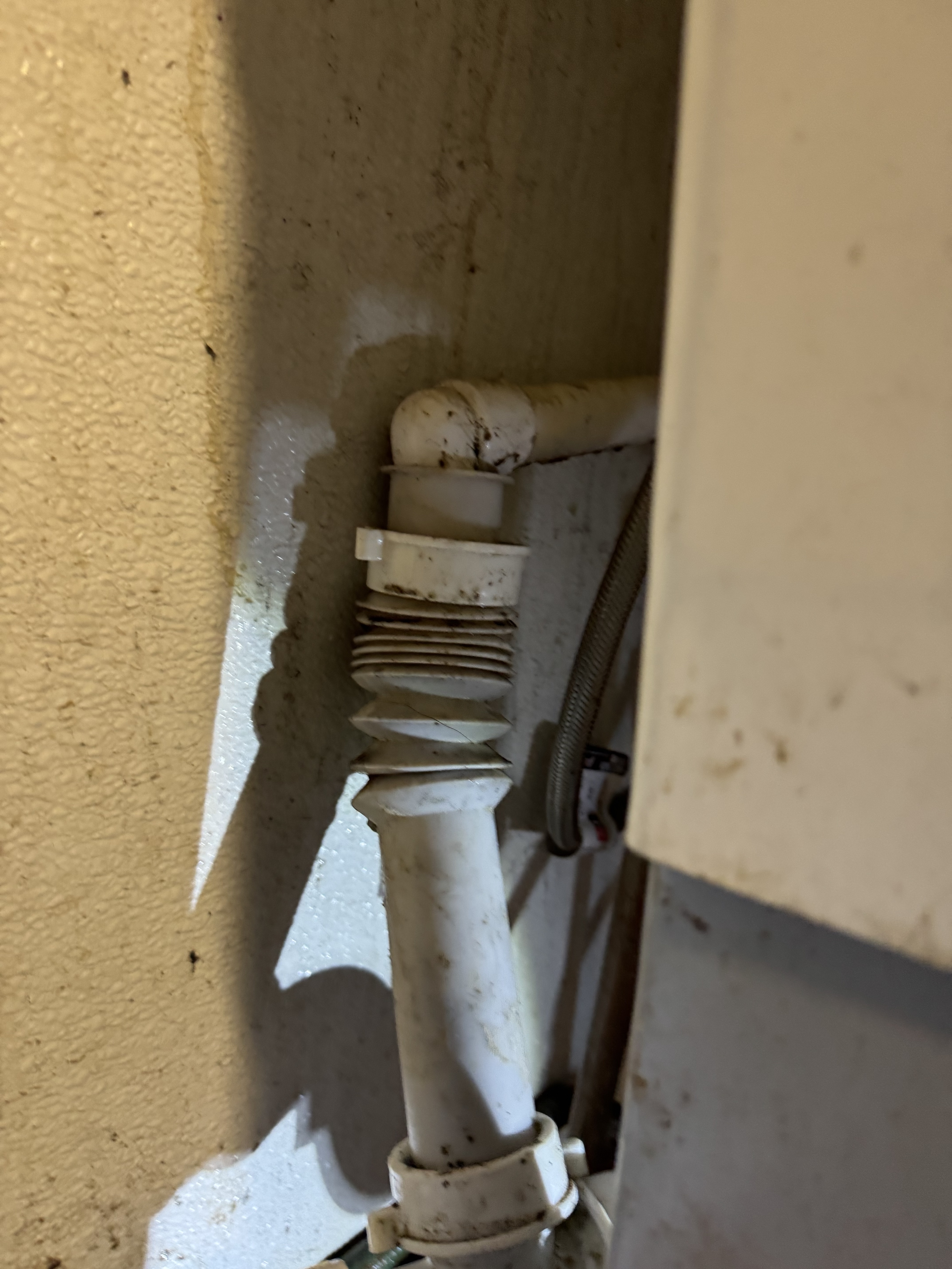 Kitchen sink drain water leak pooling on floor tiles in Sunset District, San Francisco